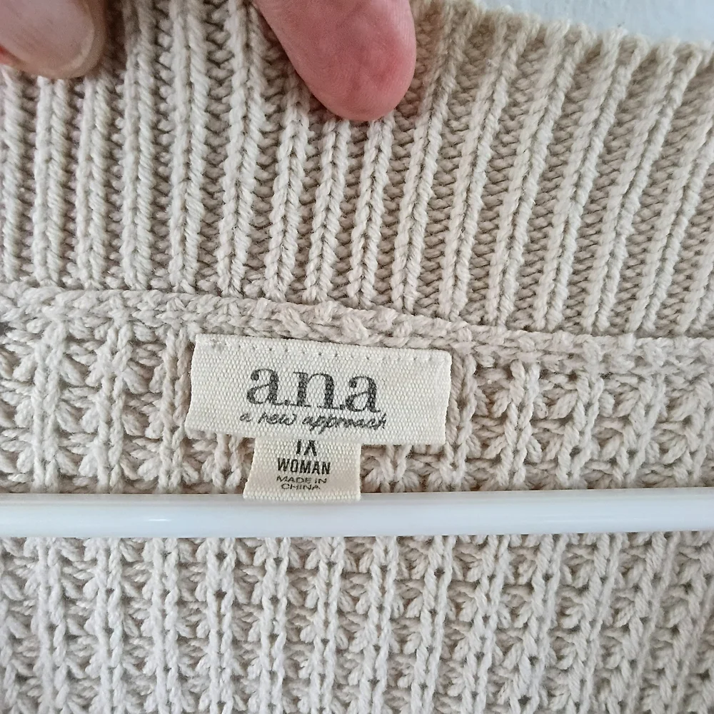 ANA A New Approach Chunky Knit Cardigan Beige Cable Button Front Cozy Oversize - Picture 2 of 10